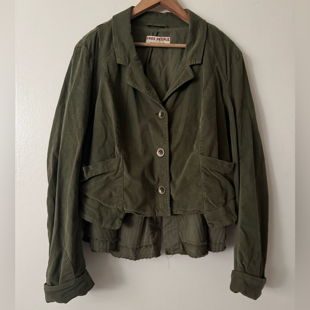 Free People XL Orly Cord Heritage Utility Jacket in Olive Green - Picture 2 of 8